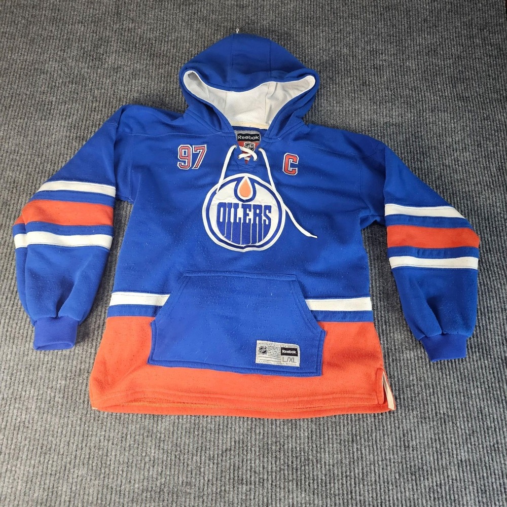 Edmonton Oilers Sweatshirt Boys Large Blue NHL Hockey Hoodie McDavid 97 Reebok